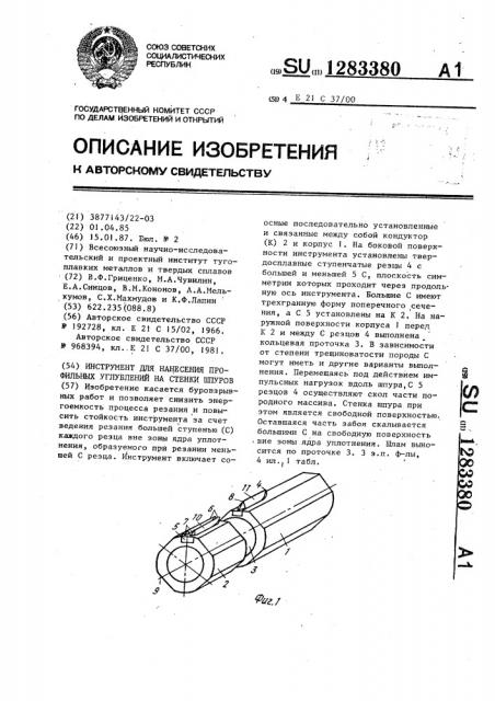 Инструмент для нанесения профильных углублений на стенки шпуров (патент 1283380)