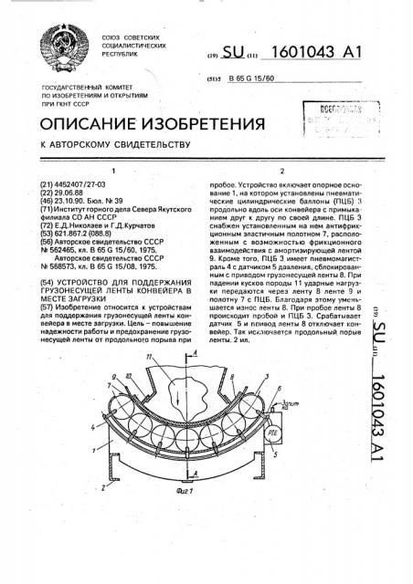 Устройство для поддержания грузонесущей ленты конвейера в месте загрузки (патент 1601043)