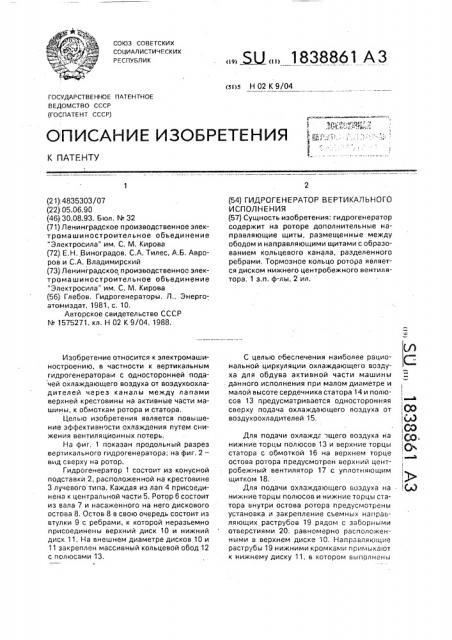 Гидрогенератор вертикального исполнения (патент 1838861)