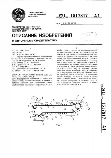 Сортировочный пункт для обработки картофеля (патент 1517817)