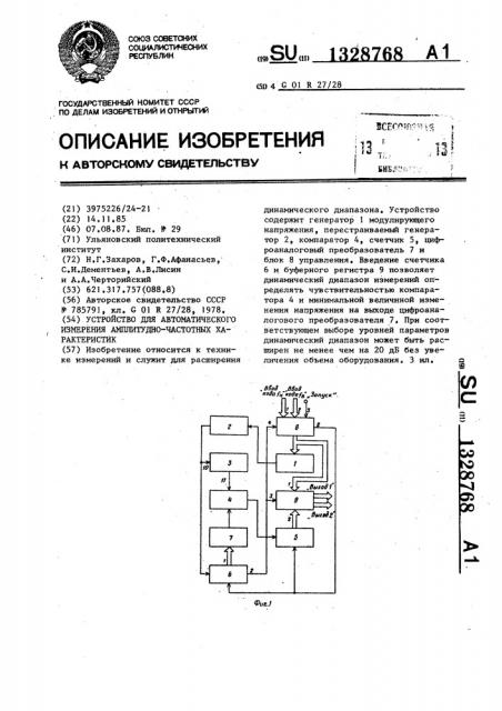 Устройство для автоматического измерения амплитудно- частотных характеристик (патент 1328768)