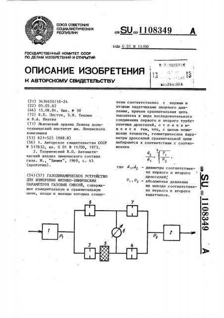 Газодинамическое устройство для измерения физико-химических параметров газовых смесей (патент 1108349)