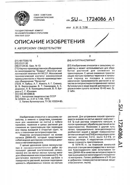 Антитранспирант (патент 1724086)