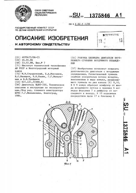 Головка цилиндра двигателя внутреннего сгорания воздушного охлаждения (патент 1375846)