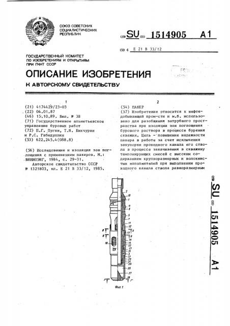 Пакер (патент 1514905)