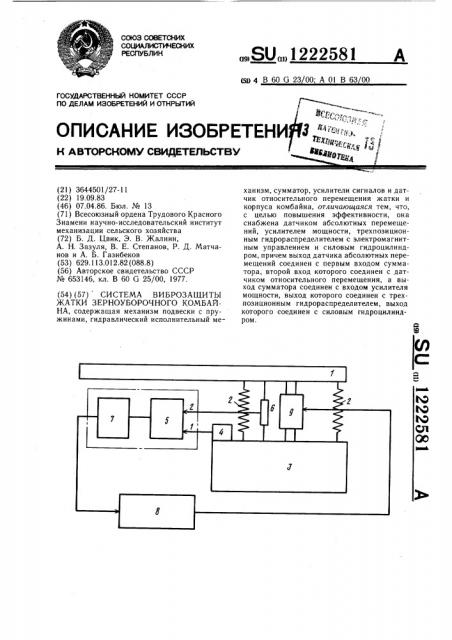 Система виброзащиты жатки зерноуборочного комбайна (патент 1222581)