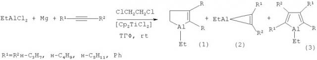 Способ получения 1-этил-2,3-диалкил(фенил)алюминациклопент-2-енов (патент 2423371)