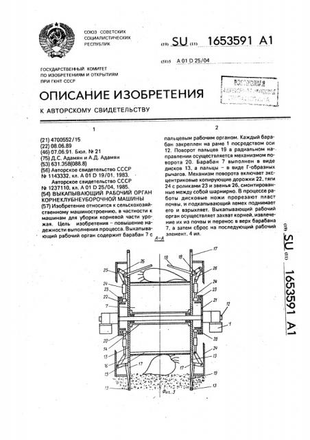 Выкапывающий рабочий орган корнеклубнеуборочной машины (патент 1653591)