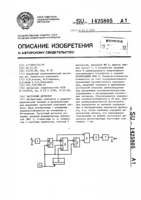 Частотный детектор (патент 1425805)