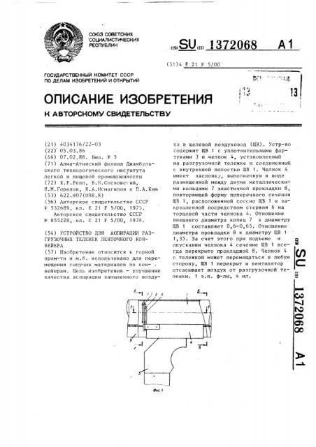 Устройство для аспирации разгрузочных тележек ленточного конвейера (патент 1372068)