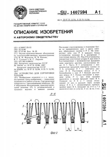 Устройство для сортировки плодов (патент 1407594)