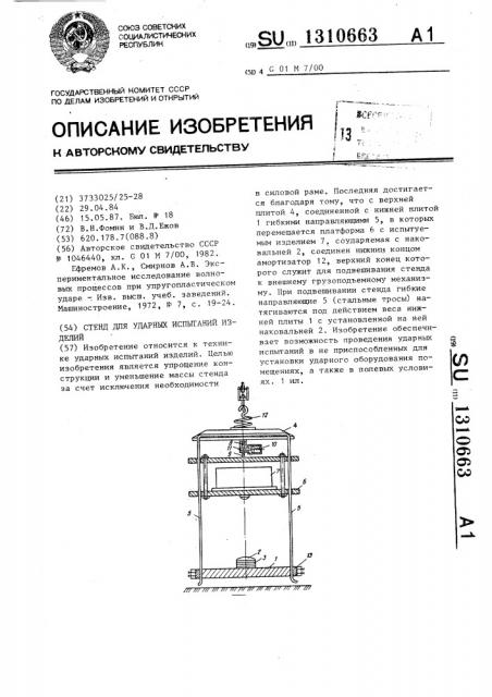 Стенд для ударных испытаний изделий (патент 1310663)