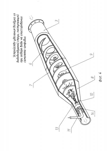Устройство удаления воздуха из водовоздушной струи, поступающей при заборе воды на глиссировании самолета-амфибии (патент 2628632)