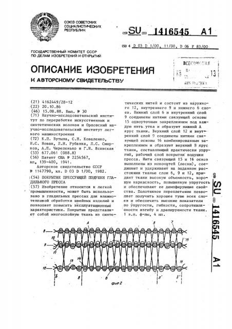 Покрытие прессующей подушки гладильного пресса (патент 1416545)