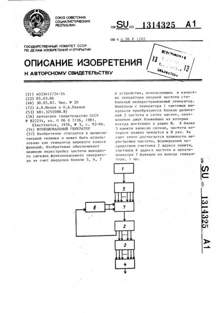 Функциональный генератор (патент 1314325)