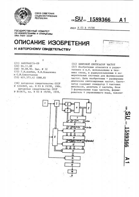 Цифровой синтезатор частот (патент 1589366)