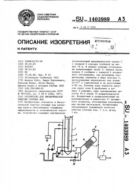 Устройство для биологической очистки сточных вод (патент 1403989)