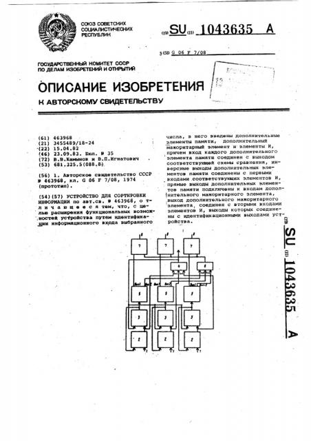 Устройство для сортировки информации (патент 1043635)