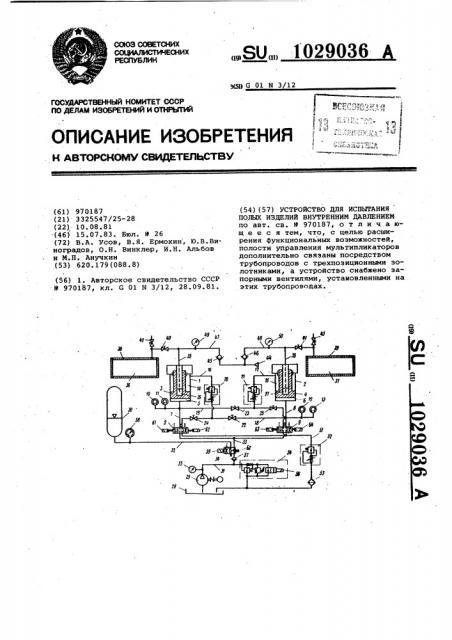 Устройство для испытания полых изделий внутренним давлением (патент 1029036)