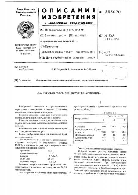 Сырьевая смесь для получения аглопорита (патент 555070)