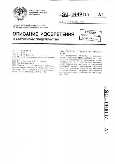 Способ холедохоэнтеростомии (патент 1449117)