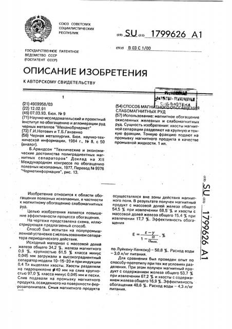 Способ магнитного обогащения слабомагнитных руд (патент 1799626)