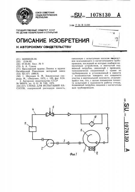 Стенд для испытаний насосов (патент 1078130)