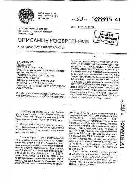 Способ получения углеродного адсорбента (патент 1699915)
