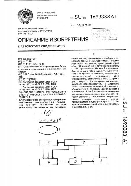 Способ измерения положения энергетического центра светового пятна (патент 1693383)