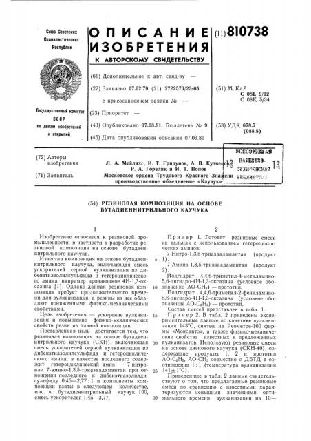 Резиновая композиция на основебутадиеннитрильного каучука (патент 810738)