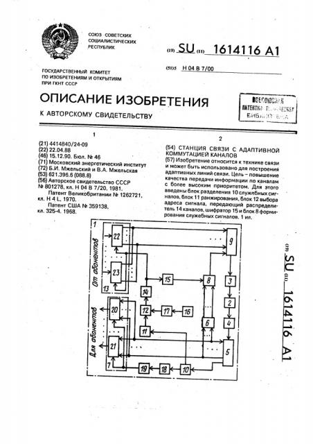 Станция связи с адаптивной коммутацией каналов (патент 1614116)