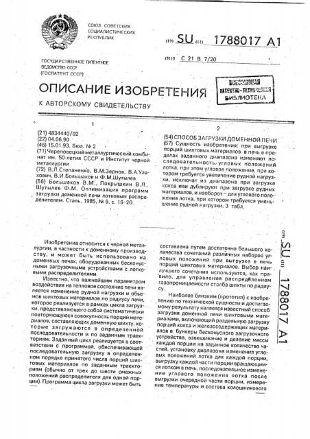 Способ загрузки доменной печи (патент 1788017)