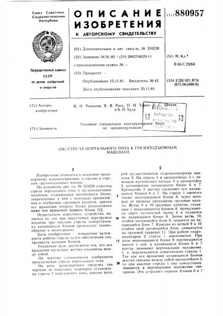 Стрела портального типа к грузоподъемным машинам (патент 880957)