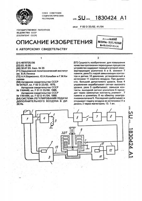 Система регулирования подачи дополнительного воздуха в дизель (патент 1830424)