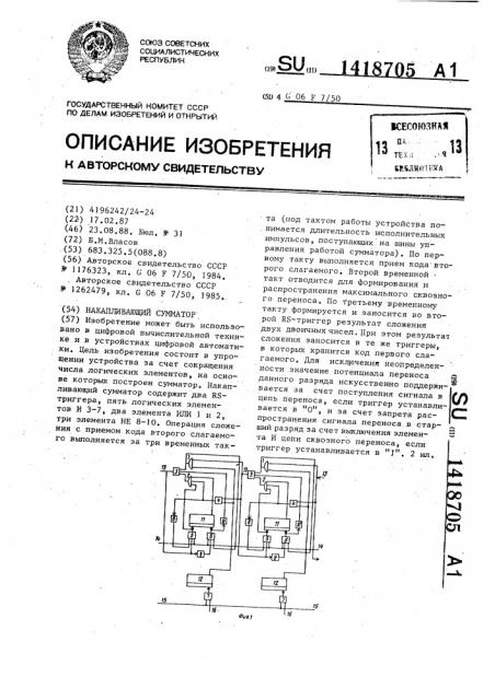 Накапливающий сумматор (патент 1418705)