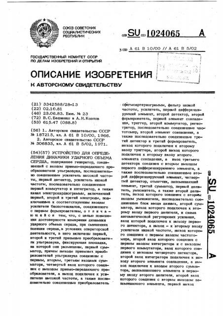 Устройство для определения динамики ударного объема сердца (патент 1024065)