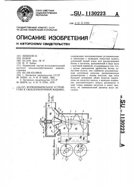 Ботвошвыряльное устройство к свеклоуборочной машине (патент 1130223)