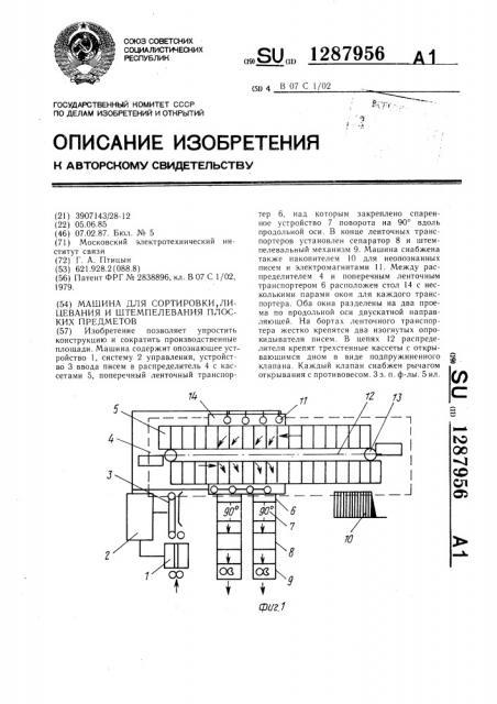 Машина для сортировки,лицевания и штемпелевания плоских предметов (патент 1287956)