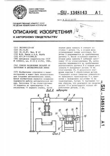 Способ разделения деталей от заготовок в автоматической линии (патент 1348143)