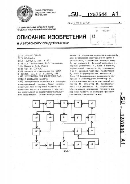 Устройство для измерения частоты и девиации частоты (патент 1257544)