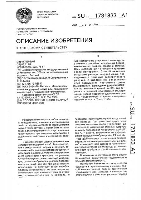 Способ определения ударной вязкости сплавов (патент 1731833)
