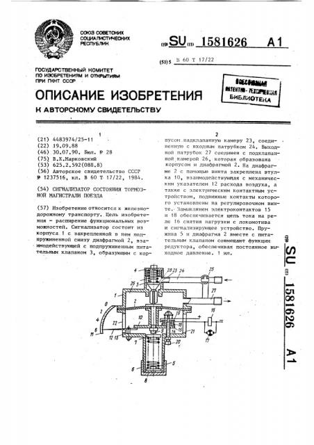 Сигнализатор состояния тормозной магистрали поезда (патент 1581626)