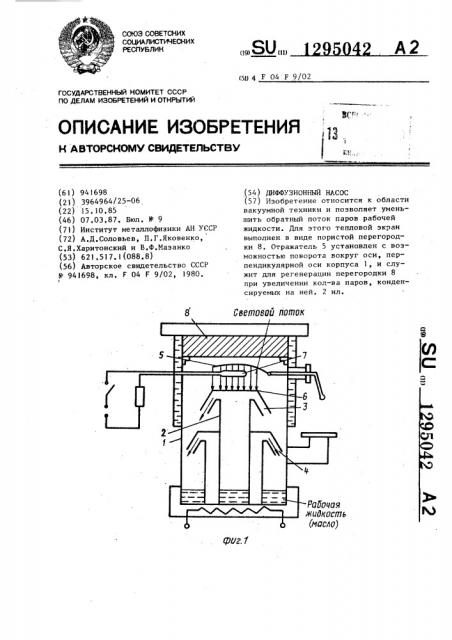 Диффузионный насос (патент 1295042)