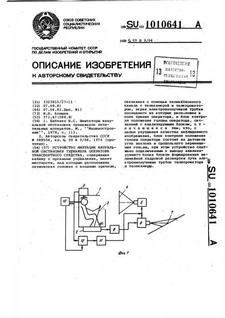 Устройство имитации визуальной обстановки тренажера оператора транспортного средства (патент 1010641)