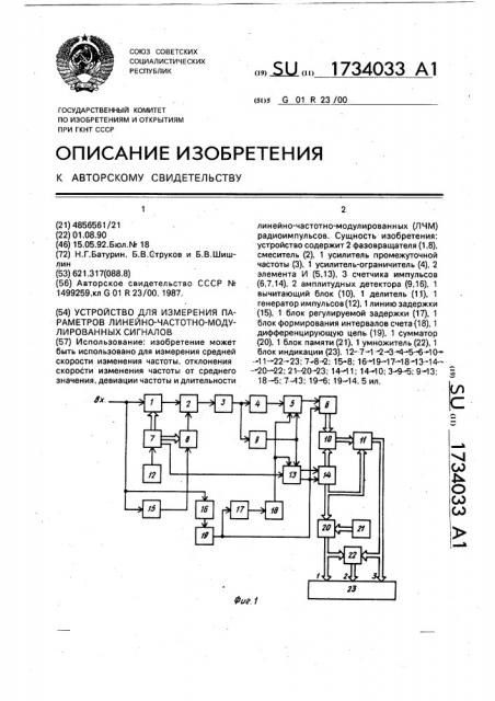 Устройство для измерения параметров линейно-частотно- модулированных сигналов (патент 1734033)