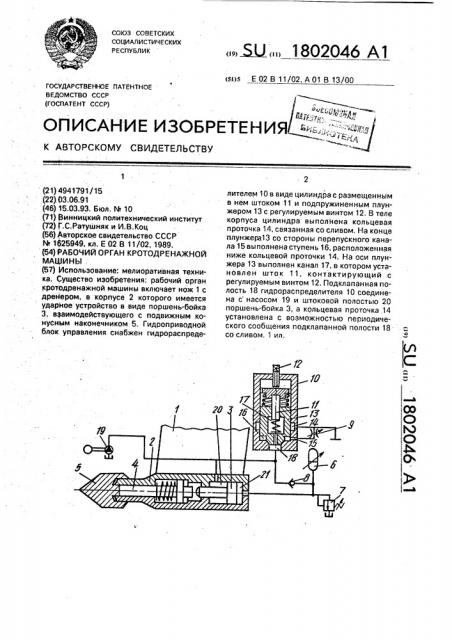 Рабочий орган кротодренажной машины (патент 1802046)