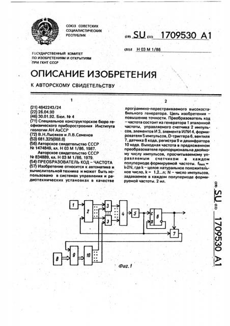 Преобразователь код-частота (патент 1709530)