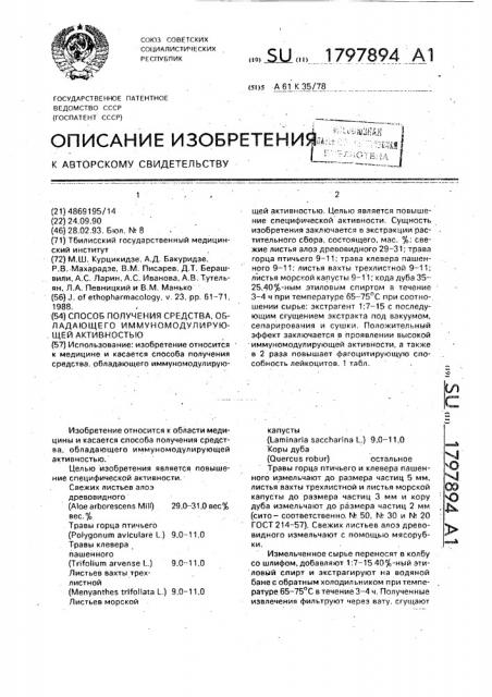 Способ получения средства, обладающего иммуномодулирующей активностью (патент 1797894)