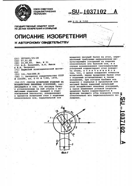 Способ испытаний изделий на воздействие линейных ускорений (патент 1037102)