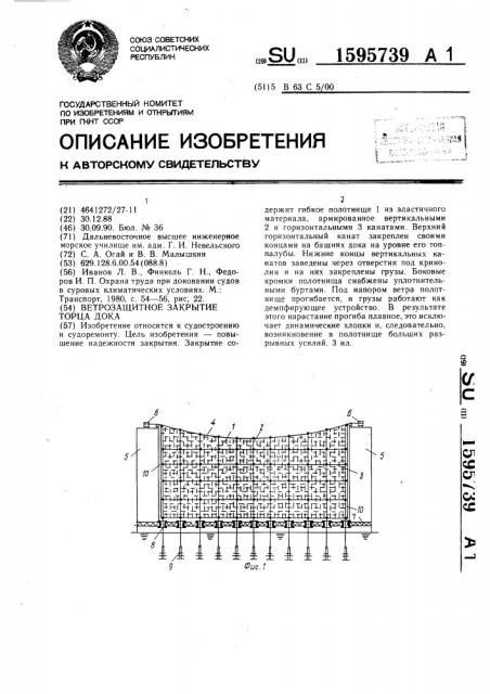 Ветрозащитное закрытие торца дока (патент 1595739)